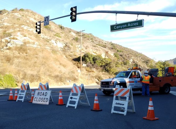 Traffic Alert Laguna Canyon Road Closed due to a downed telephone pole