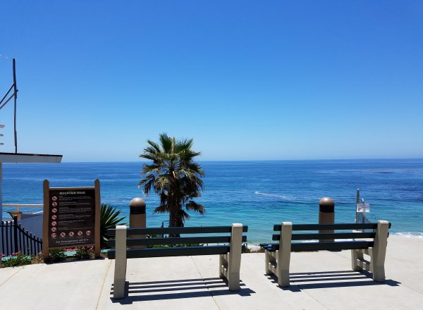 benches overlooking mountain road beach laguna beach california